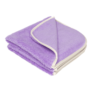 A purple microfiber towel is displayed with a blank background